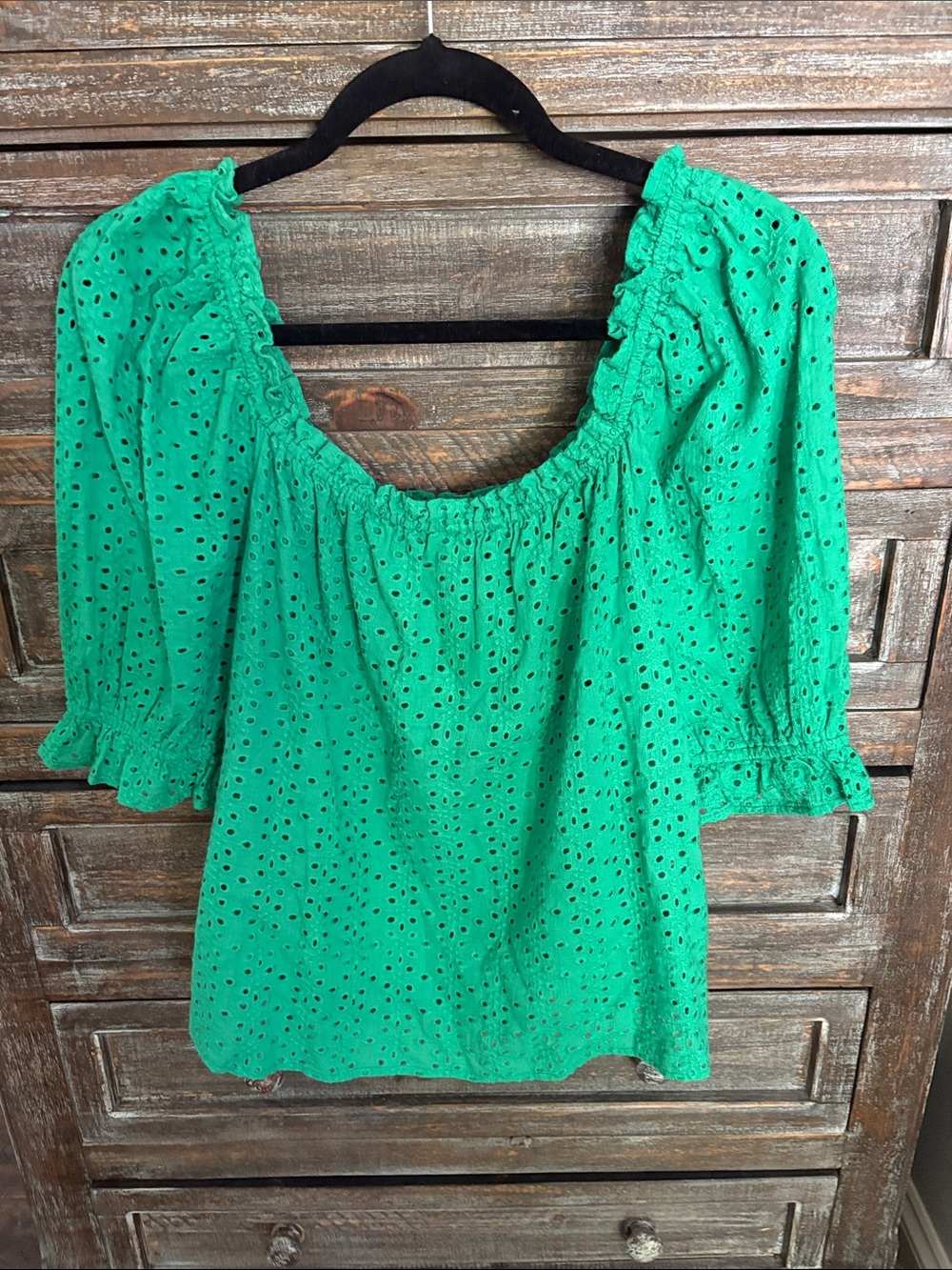 Women's Green Eyelet Peasant Blouse